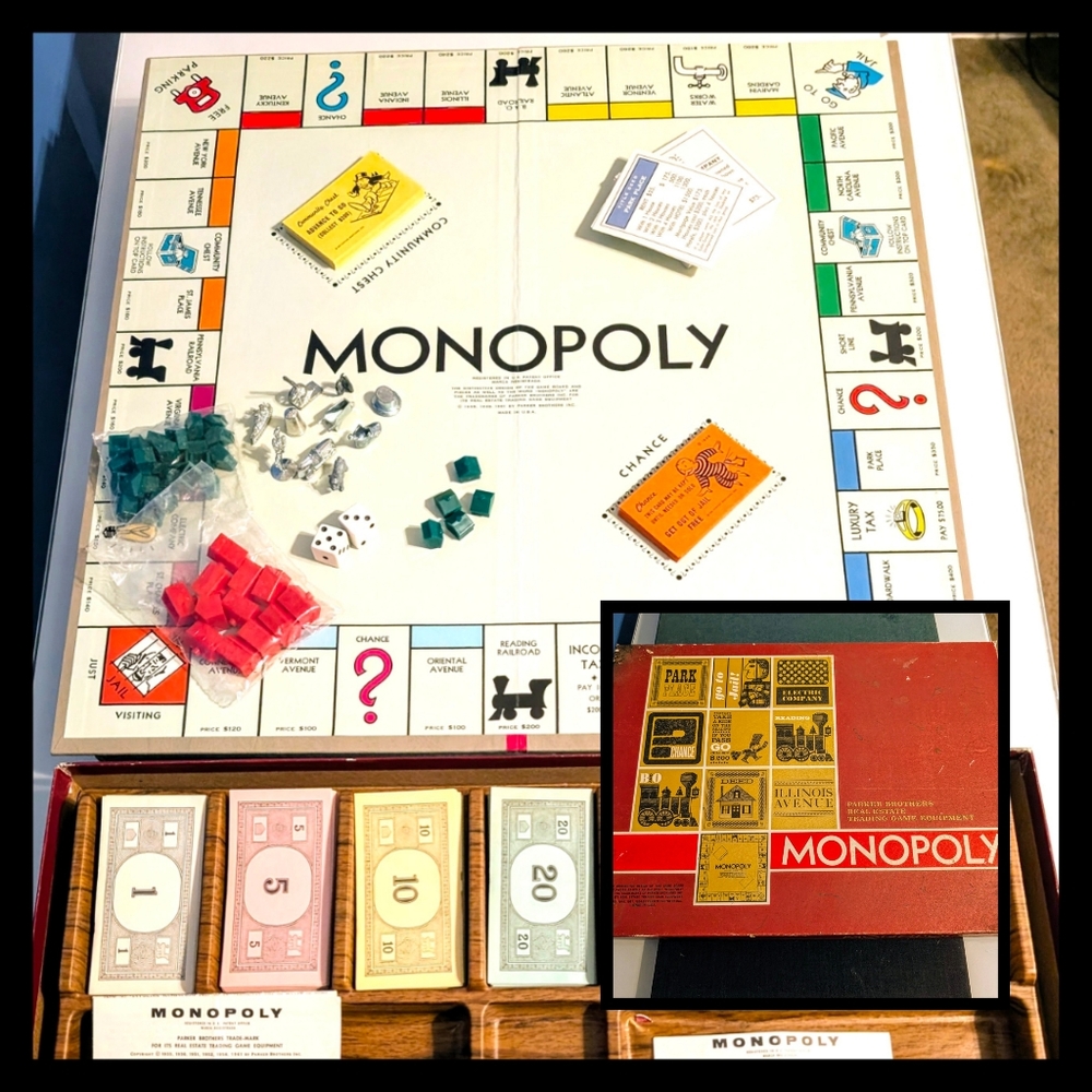 🎩 Vtg. Classic Parker Brothers Monopoly Board Game 1964 🎲